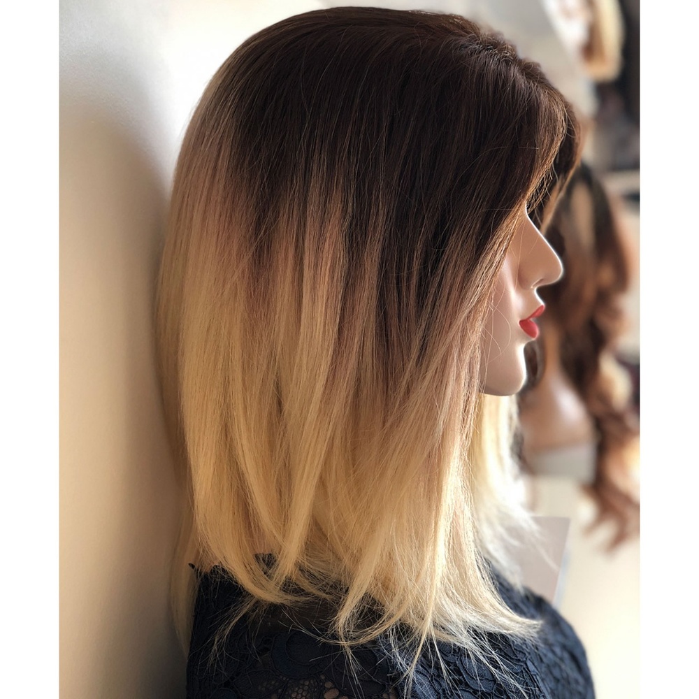 100% Human Hair Blonde Brown Ombre Lace Front Wig - Picture 3 of 7